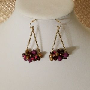 Wine and gold stone dangling earrings